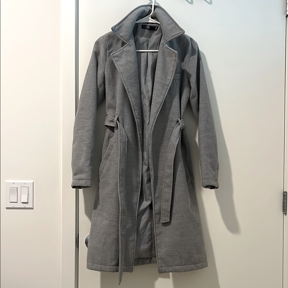Grey Belted Tailored Faux Wool Coat (MISSGUIDED)